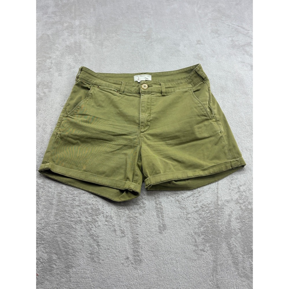 Anthropologie Chino Shorts Women 30 Olive Green Stretch Cotton Cuffed Casual